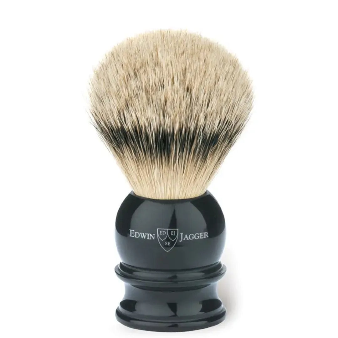 Black Shaving Brush (Silver Tip) Large with Stand